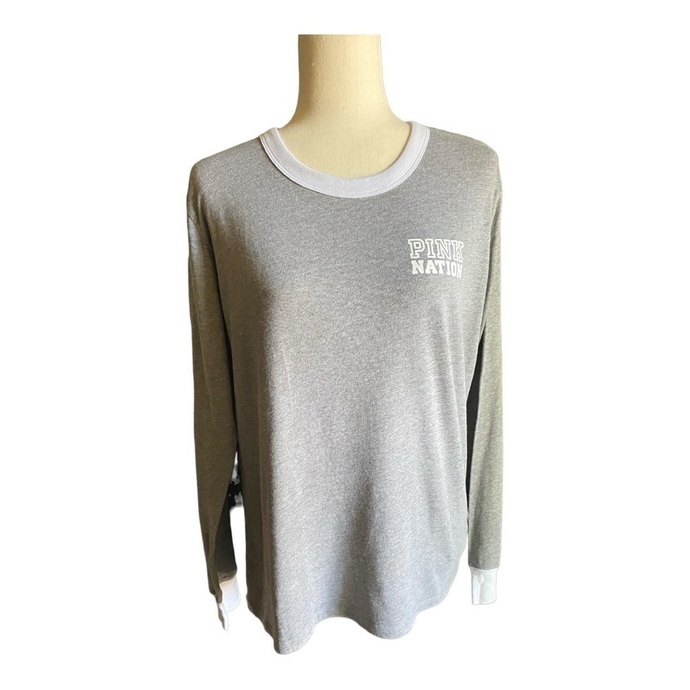 VICTORIAS SECRET-PINK NATION-LONG SLEEVE GRAY TOP-SIZE LARGE